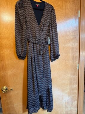 Vince Camuto Navy and White Chevron Wrap Maxi Dress